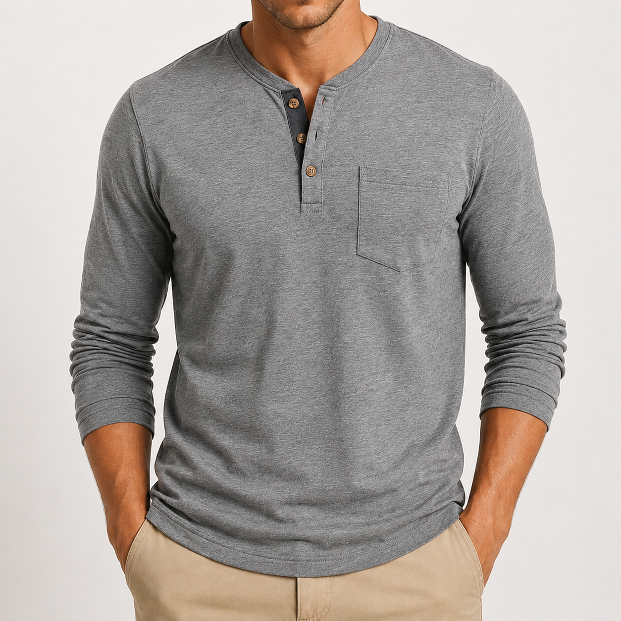Heather gray men's textured henley shirt