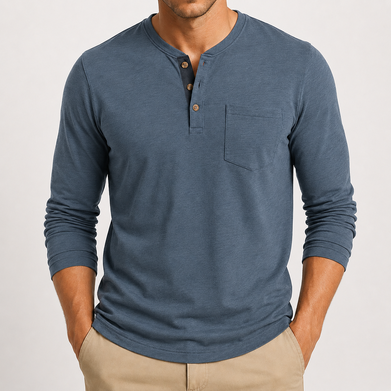 Slate blue men's textured henley shirt
