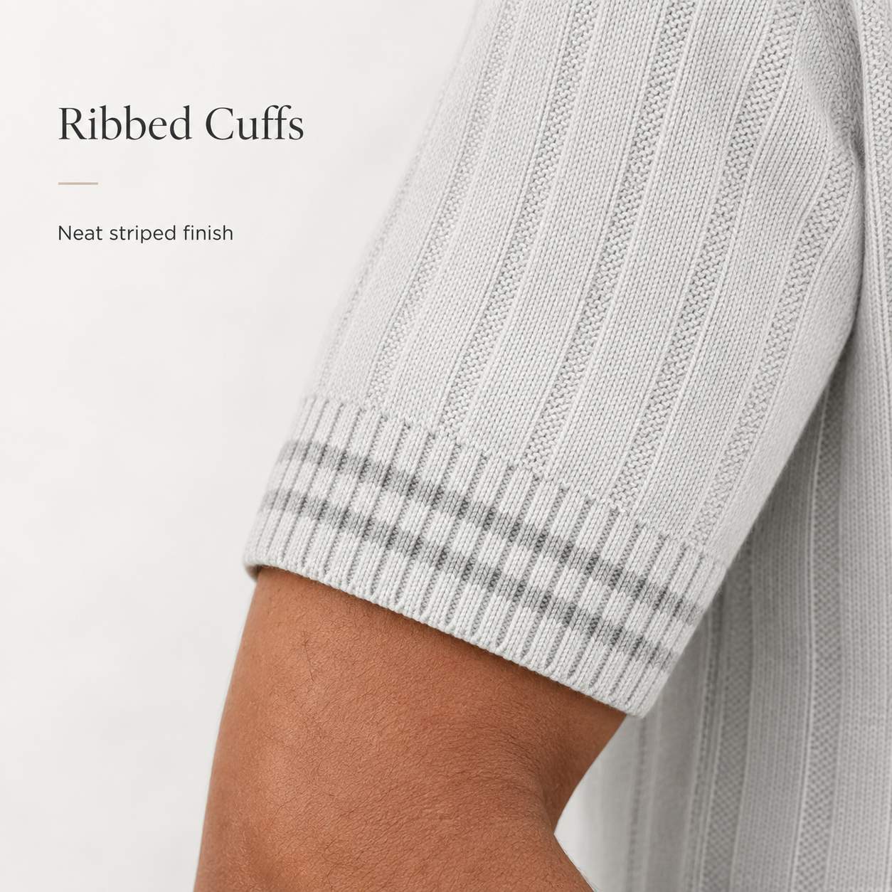 Striped ribbed short sleeve cuff detail