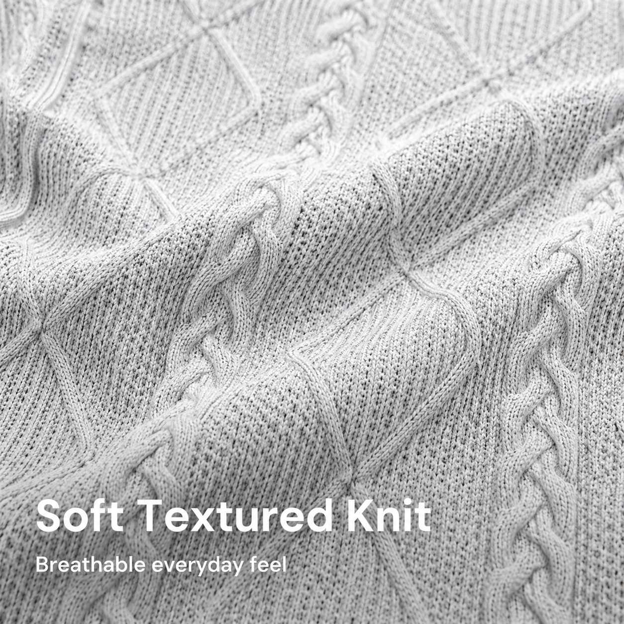Soft raised cable and diamond knit texture