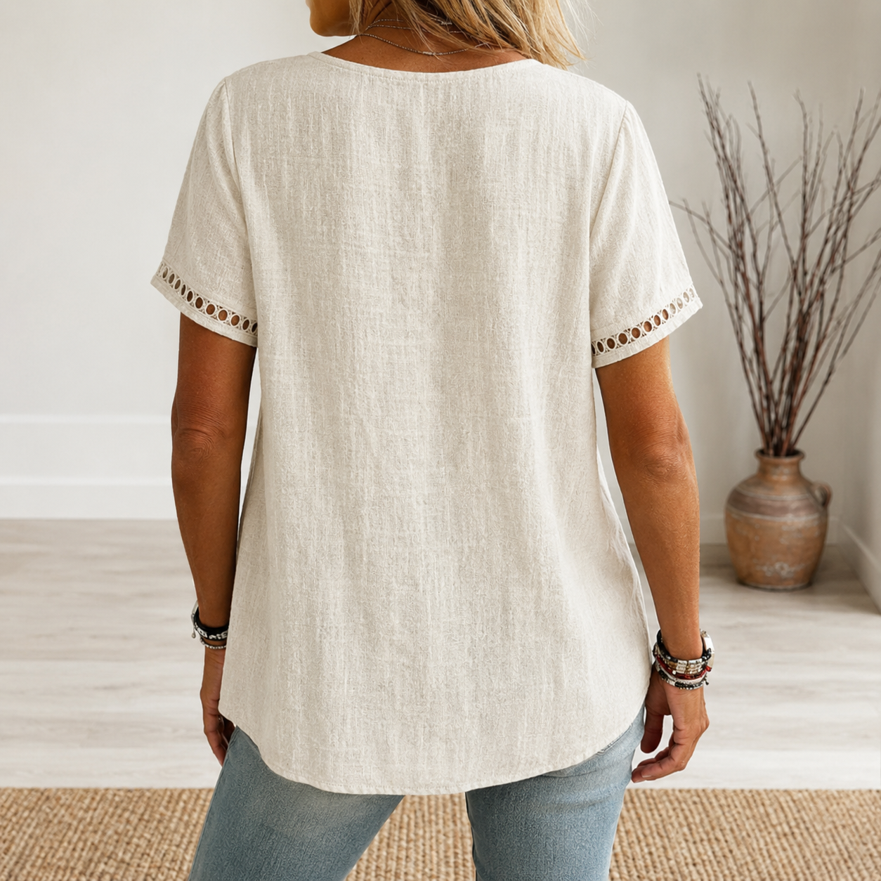 back view of natural ivory relaxed blouse