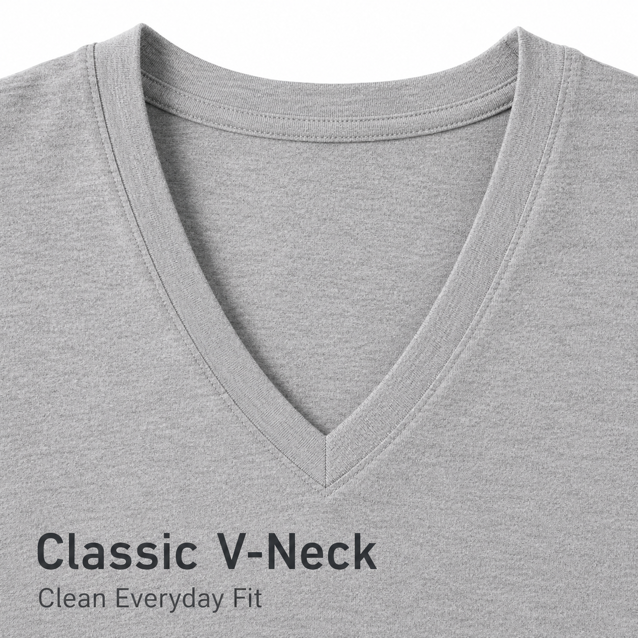 V-neck neckline detail of men's short sleeve T-shirt