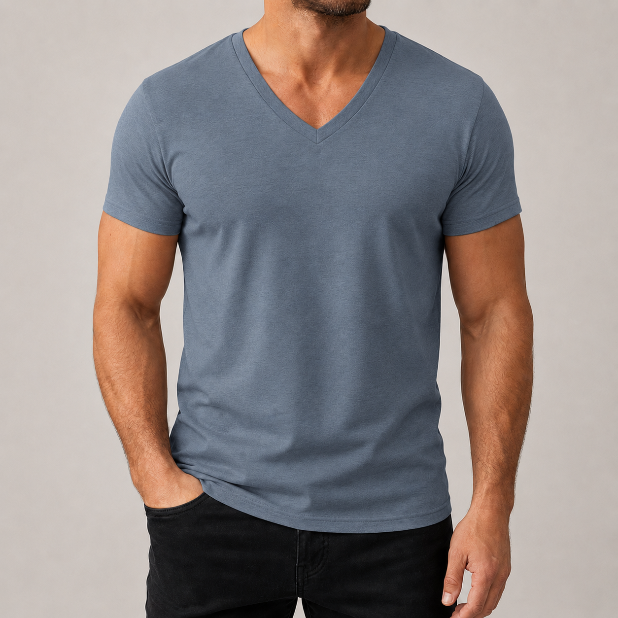 Men's slate blue V-neck short sleeve T-shirt