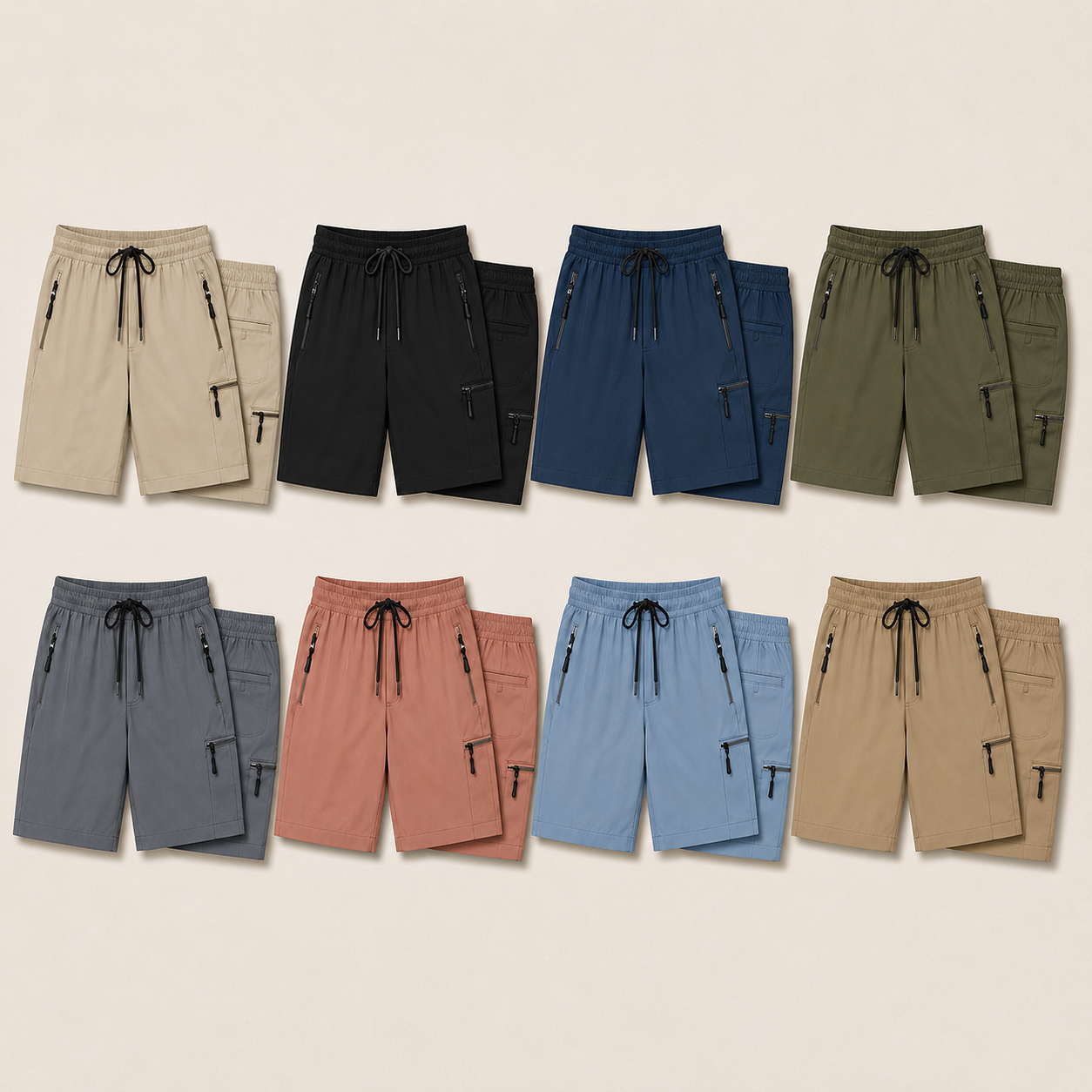 Women's Lightweight Drawstring Cargo Shorts with Zip Pockets