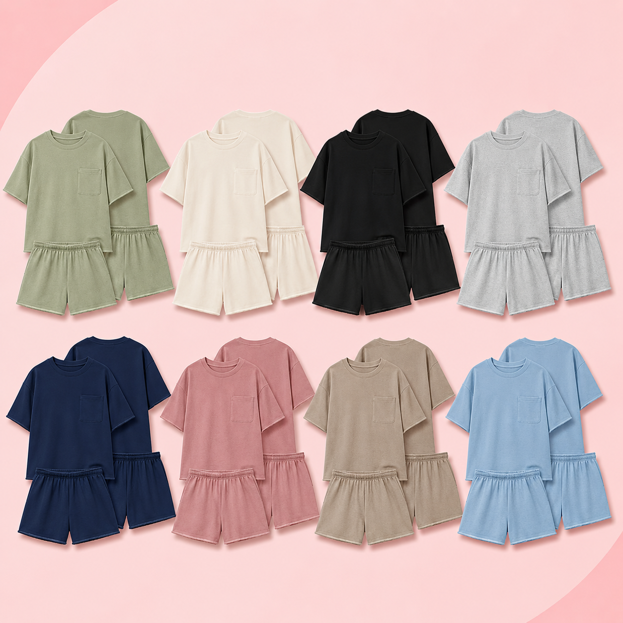Women's Oversized Short Sleeve Lounge Set with Pocket