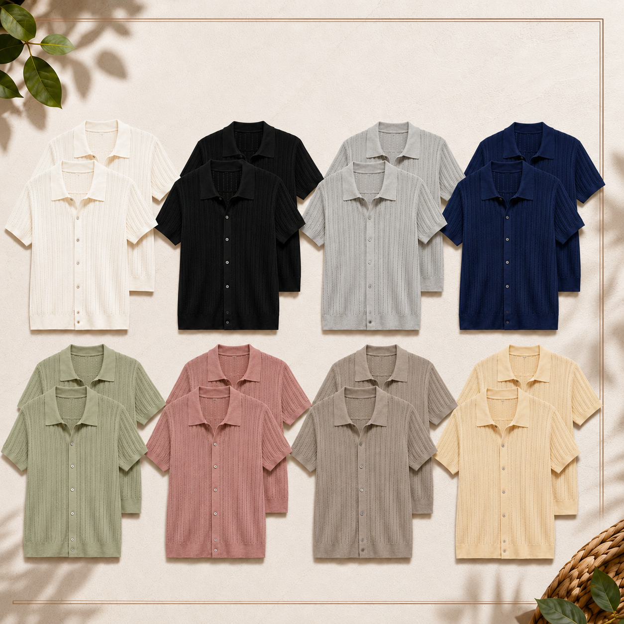 Men's Openwork Knit Button-Up Shirt Multipack