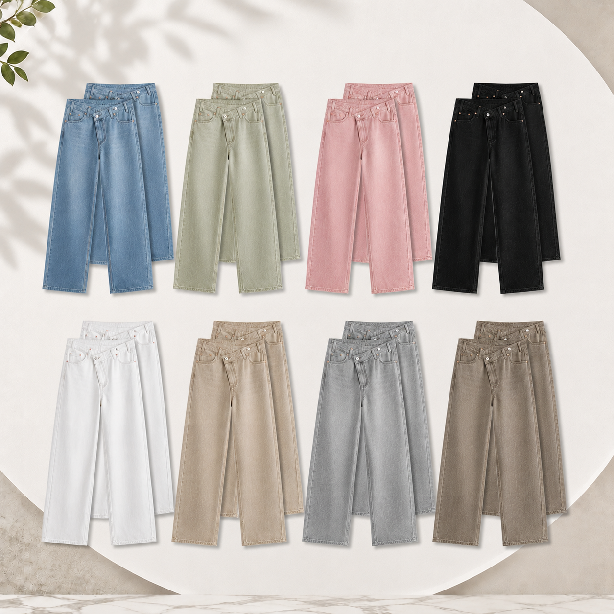 Women's Asymmetric Waist Wide Leg Denim Jeans Multi Pack