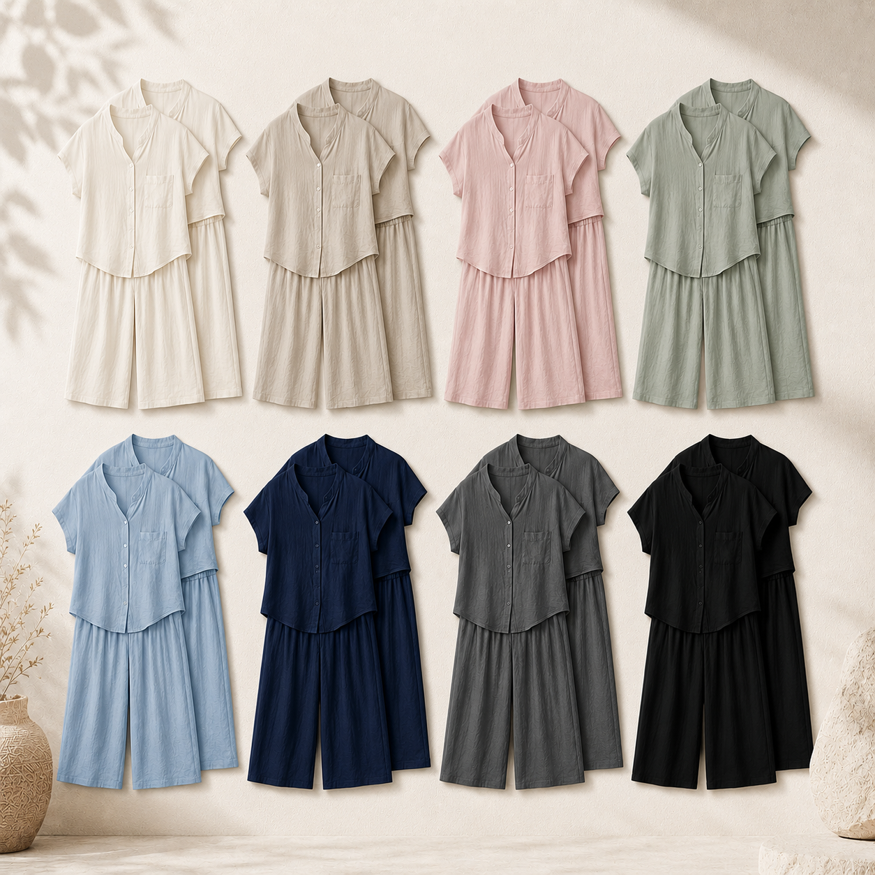 Women's Relaxed Linen-Look Two-Piece Set Pack