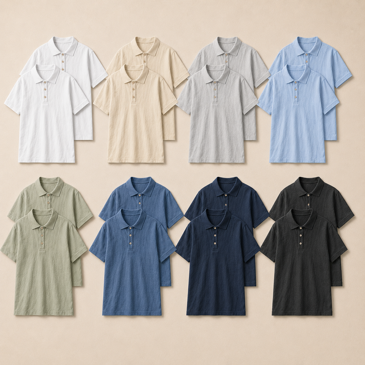 Men's Textured Short Sleeve Polo Shirt Pack