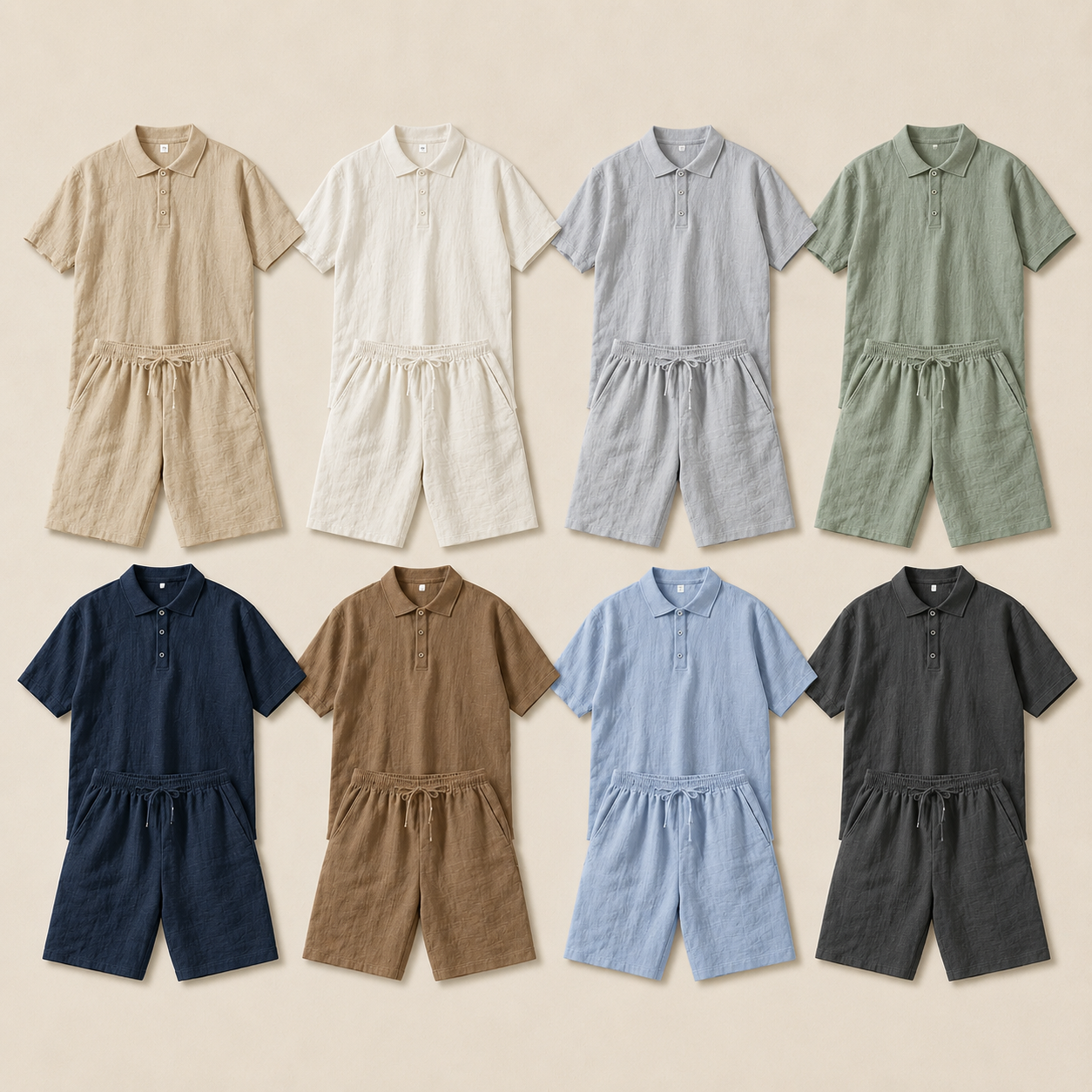 Men's Textured Polo and Drawstring Shorts Multipack Set
