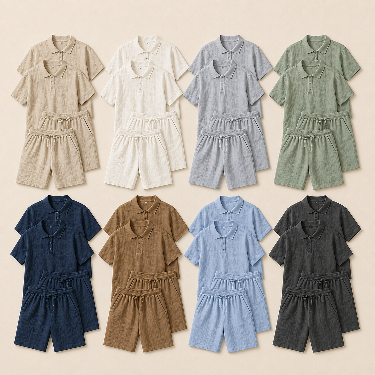 Men's Textured Polo and Drawstring Shorts Multipack Set