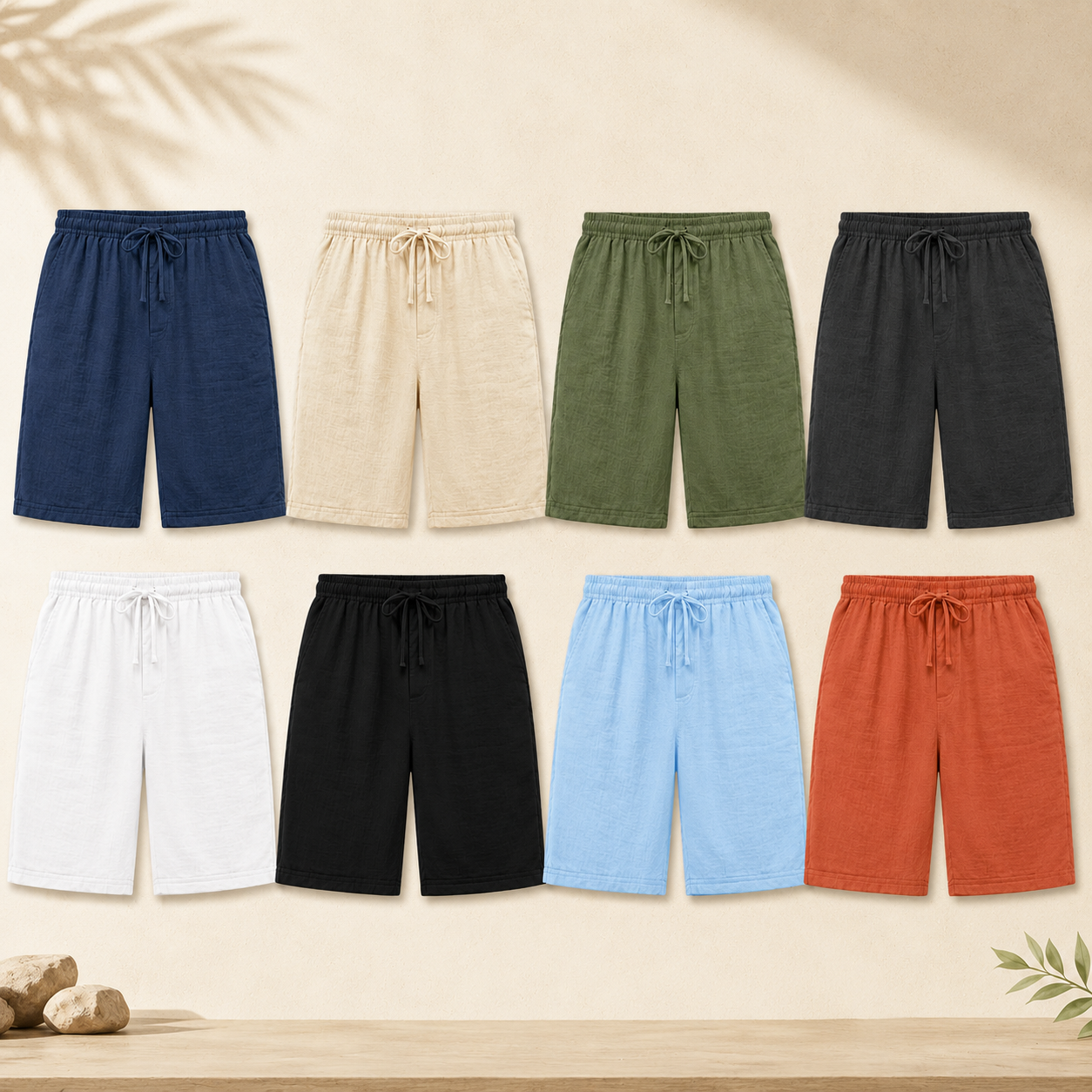 Mens Relaxed Drawstring Textured Shorts Pack