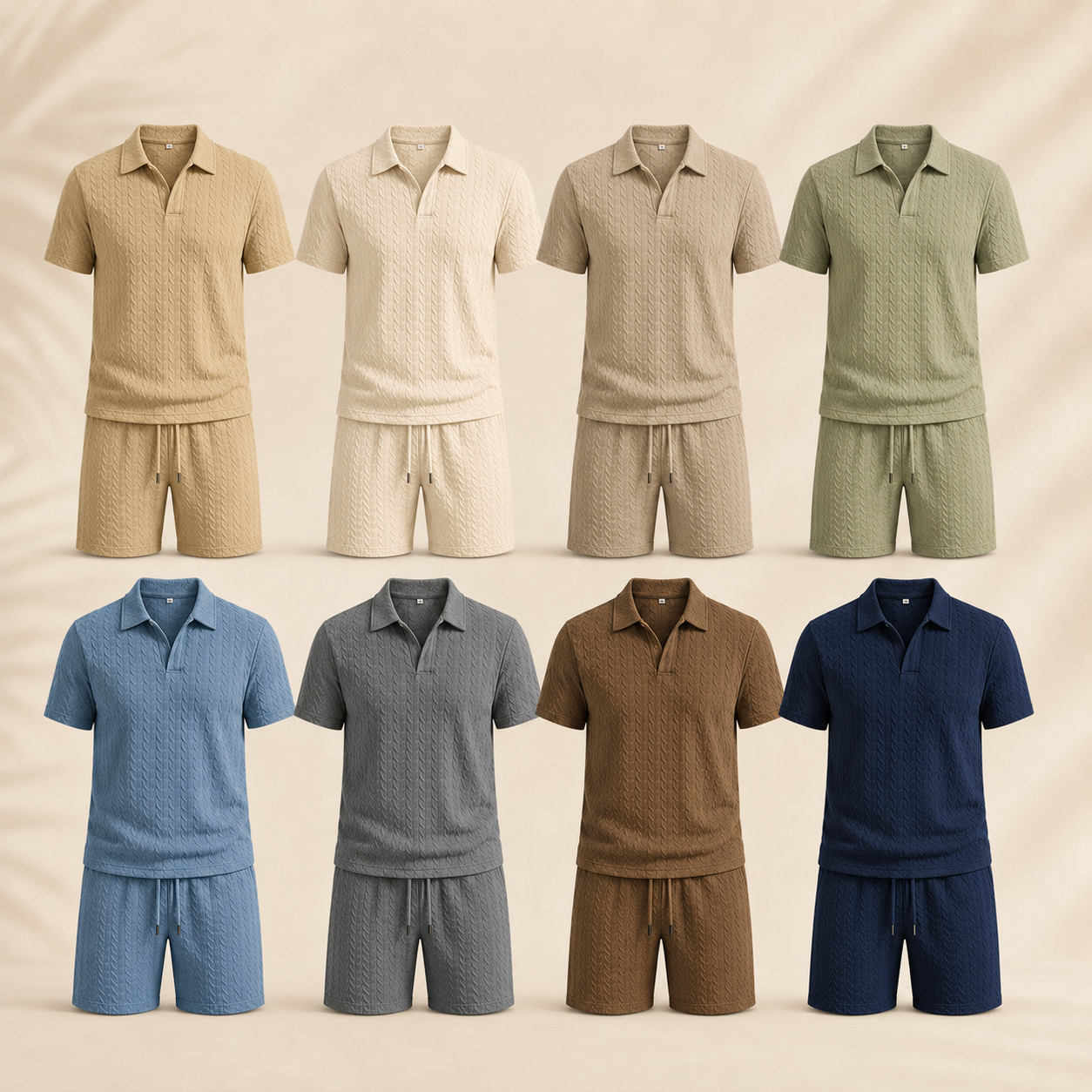 Men's Textured Knit Polo and Drawstring Shorts Set