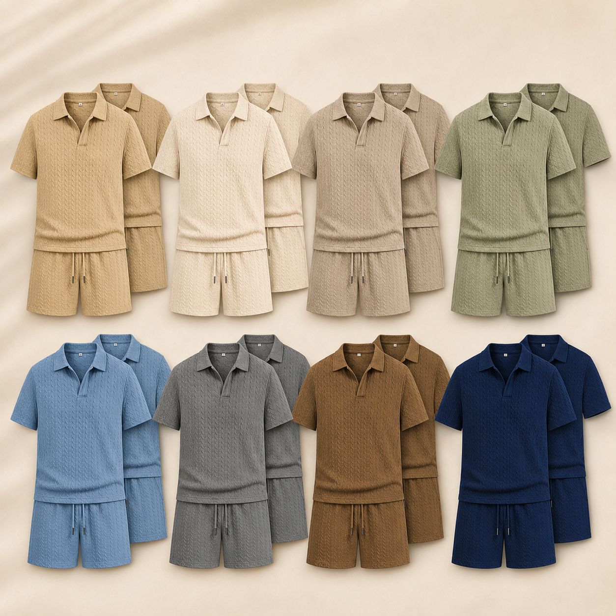 Men's Textured Knit Polo and Drawstring Shorts Set