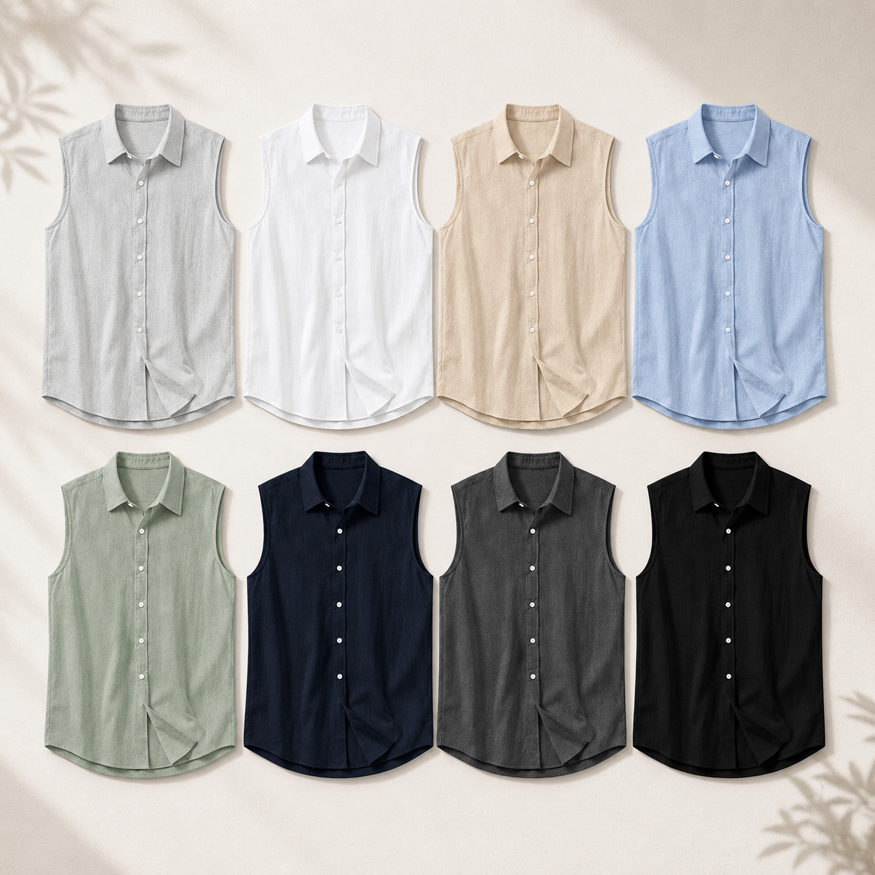 Men's Textured Sleeveless Button-Up Shirt Pack