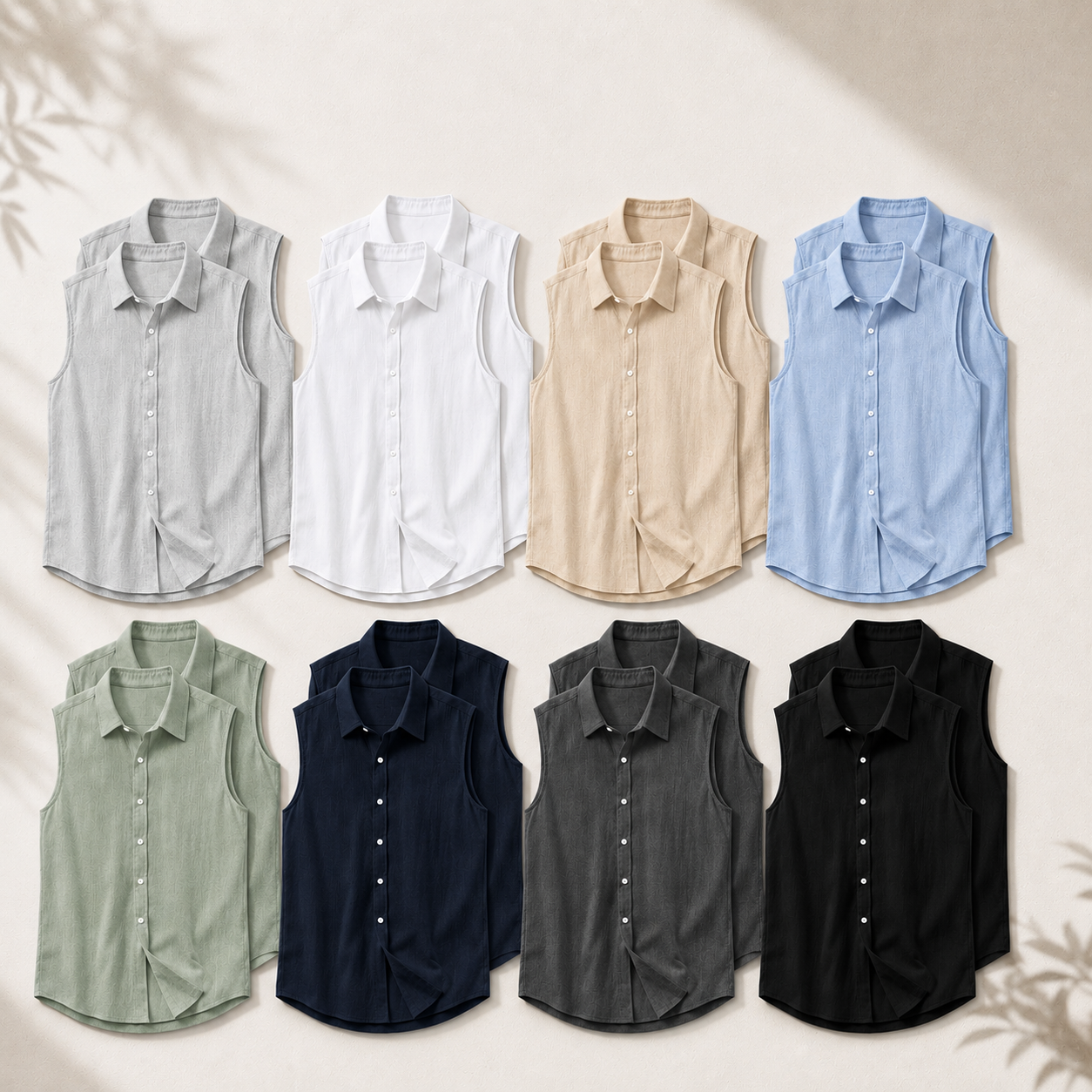 Men's Textured Sleeveless Button-Up Shirt Pack