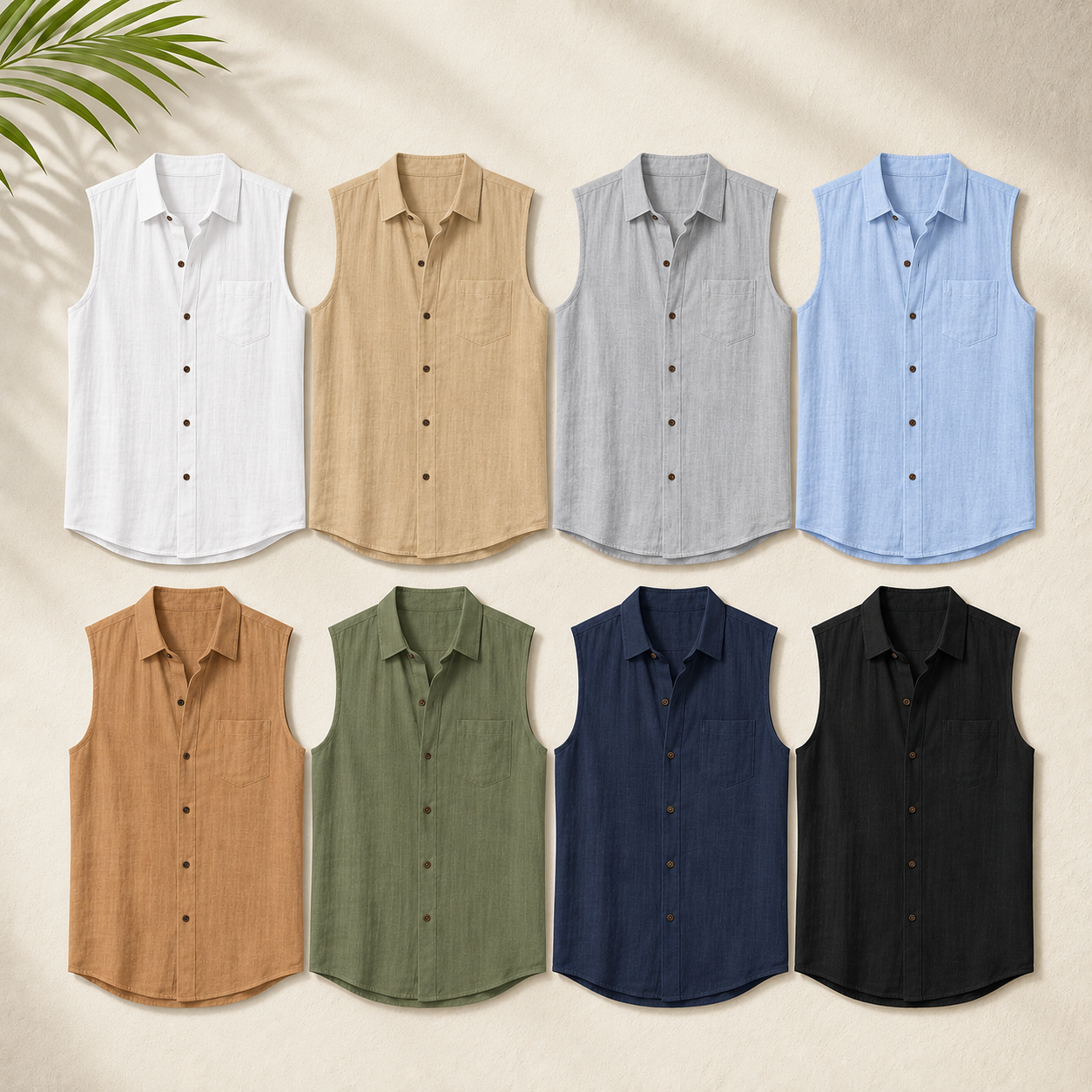 Men's Sleeveless Button-Up Shirt and Shorts Pack