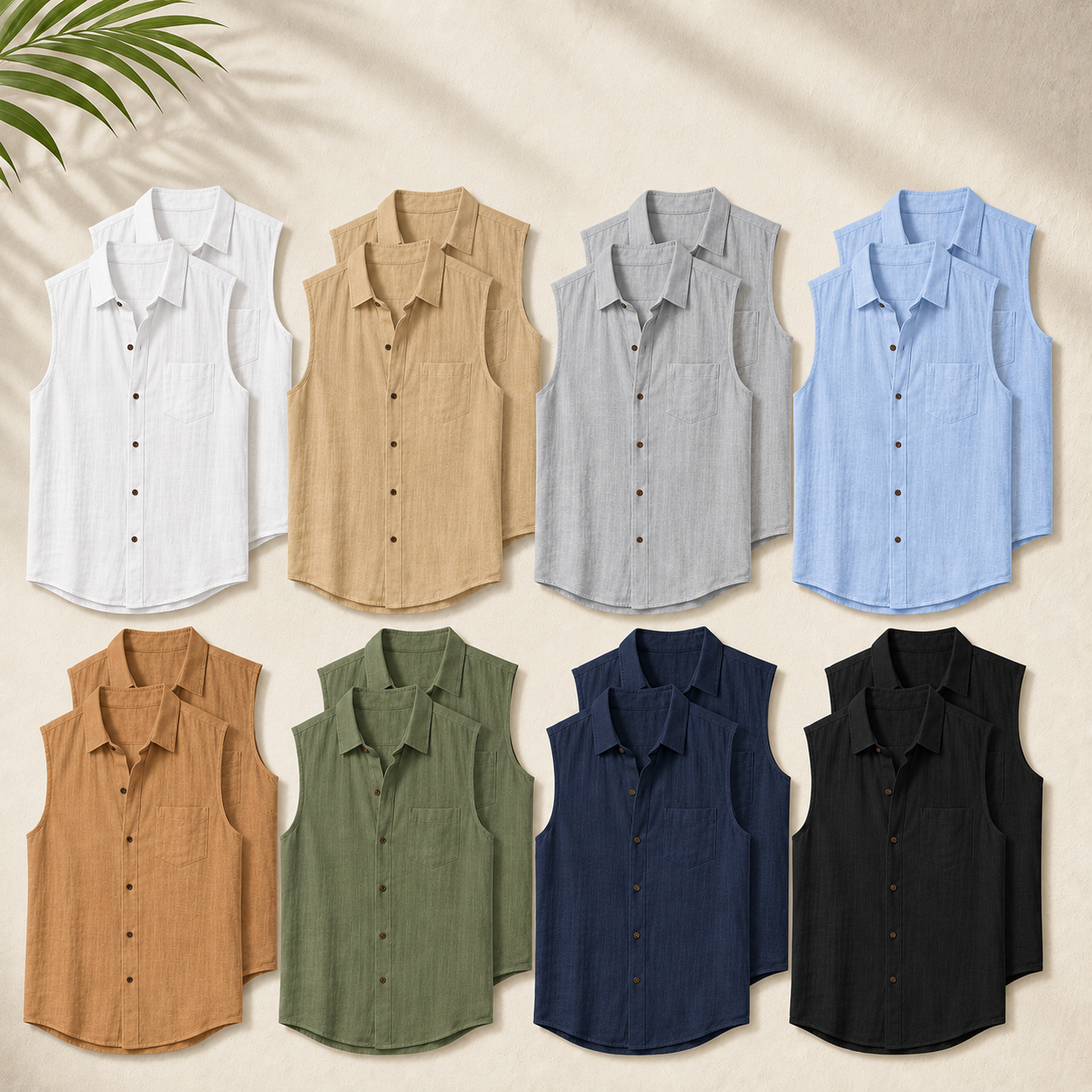 Men's Sleeveless Button-Up Shirt and Shorts Pack