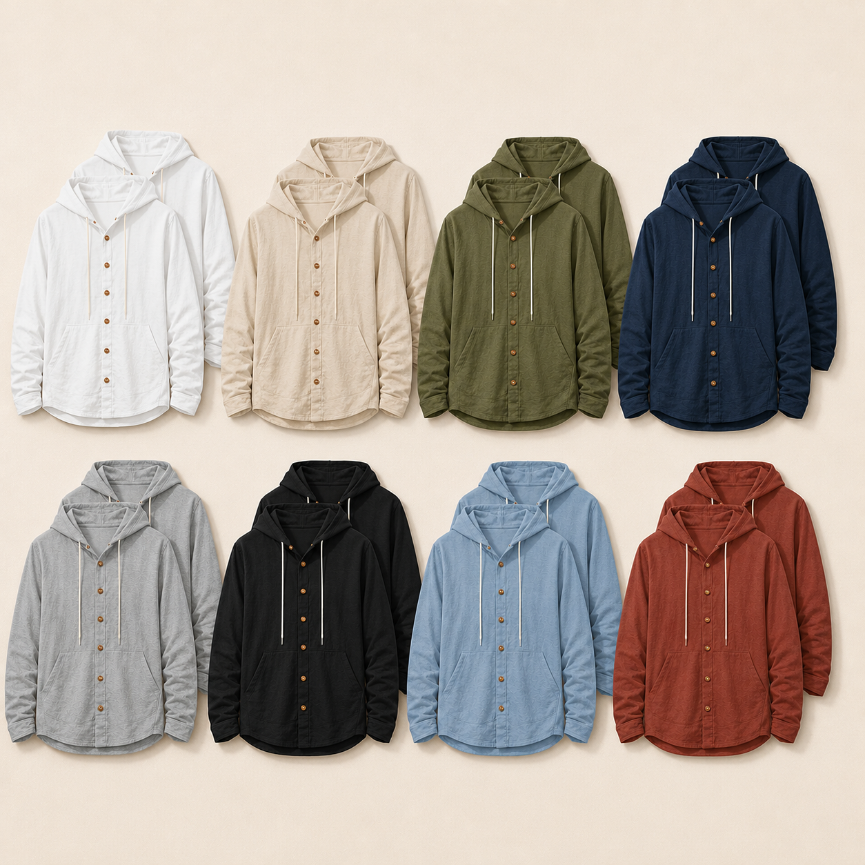 Men's Hooded Button-Up Long Sleeve Shirt Pack