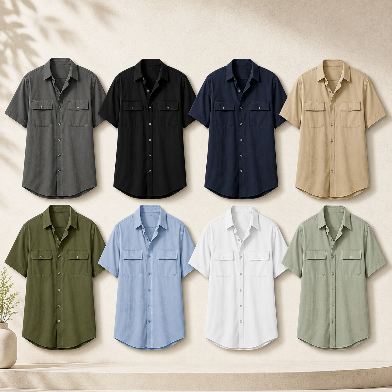 Men's Crinkled Short Sleeve Utility Button-Up Shirt Pack