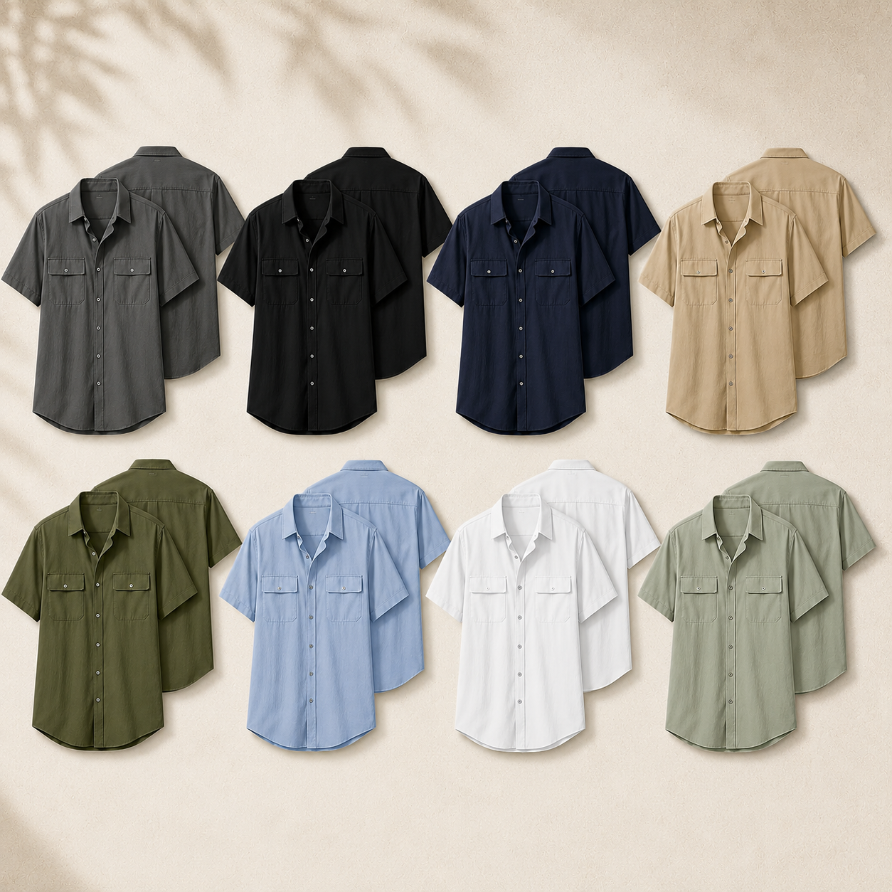 Men's Crinkled Short Sleeve Utility Button-Up Shirt Pack