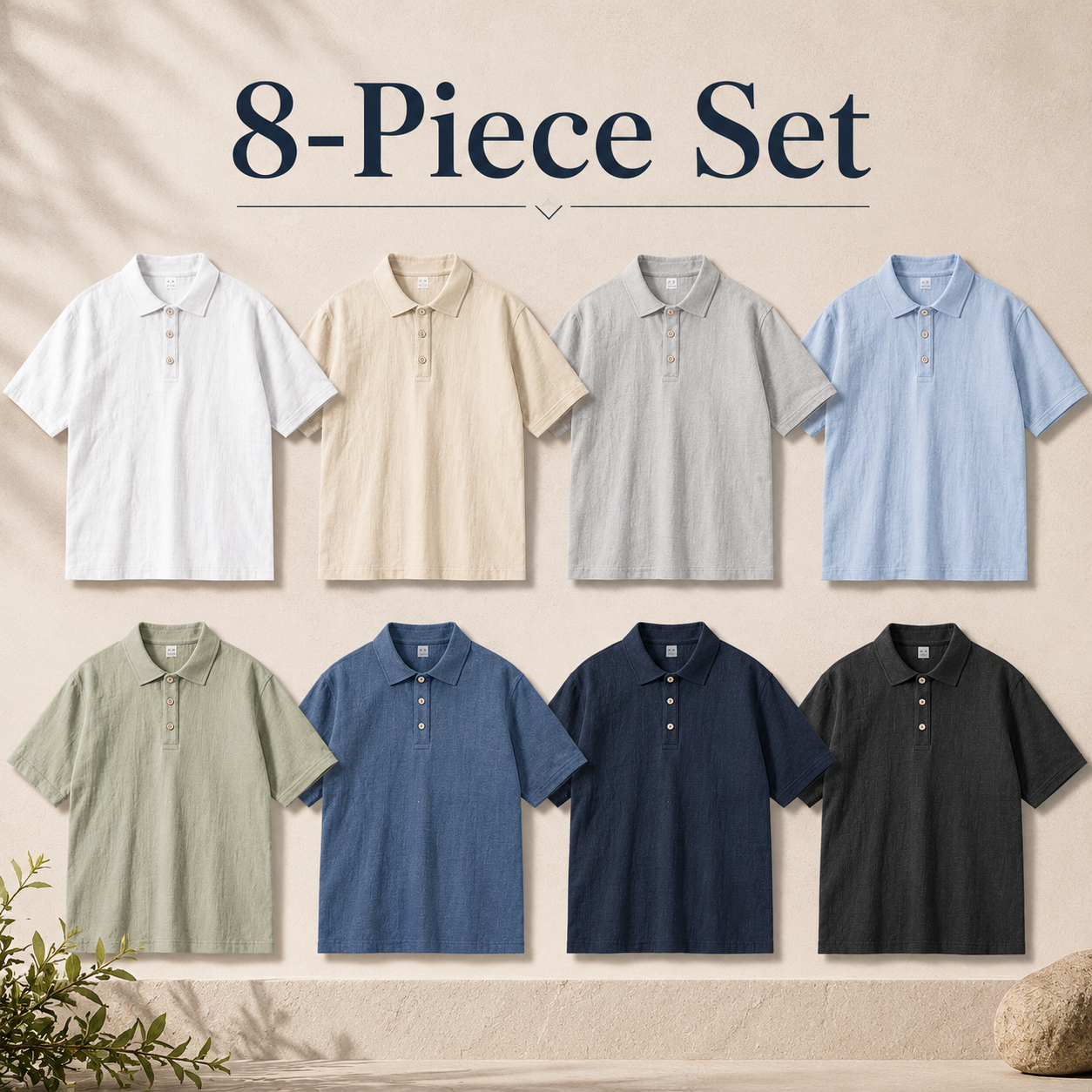 Men's textured polo shirt mixed 8-piece set