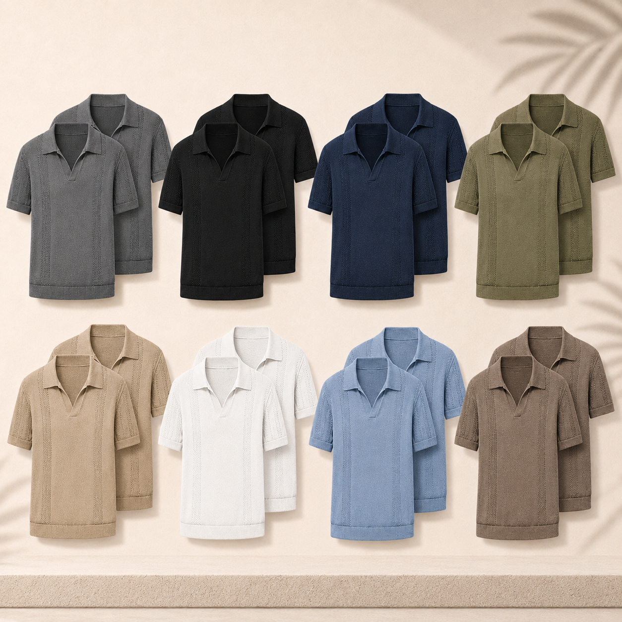 Men's Textured Knit Polo 8-Pack and 16-Pack Set