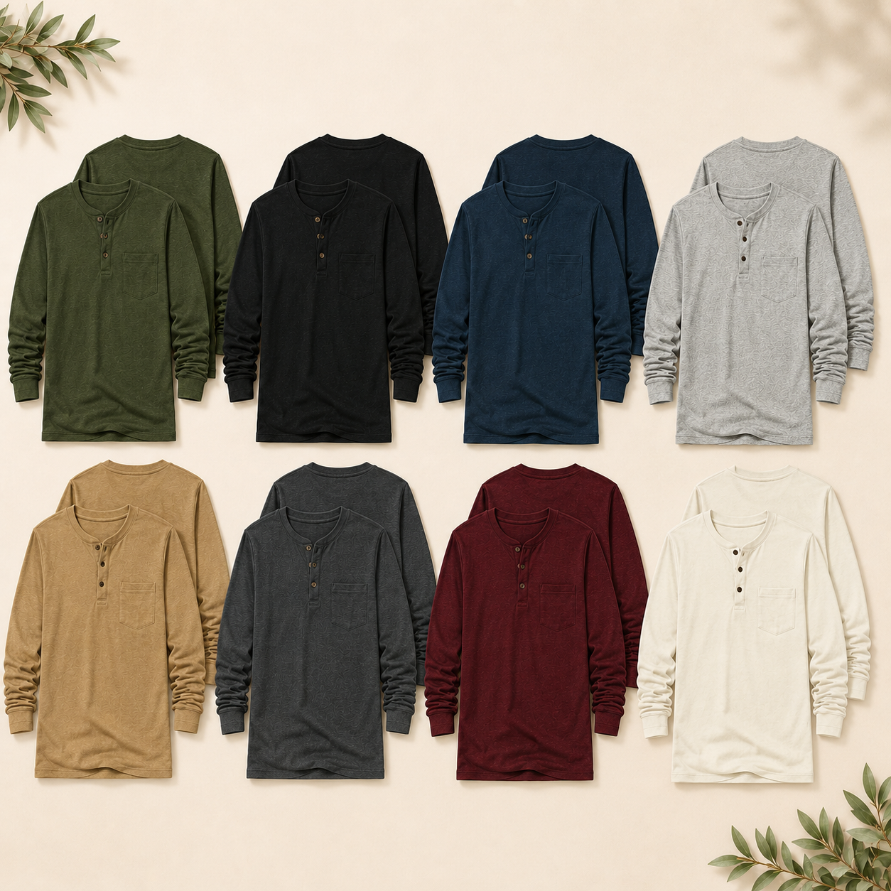 Men's Textured Henley Shirt 8-Pack and 16-Pack Sets