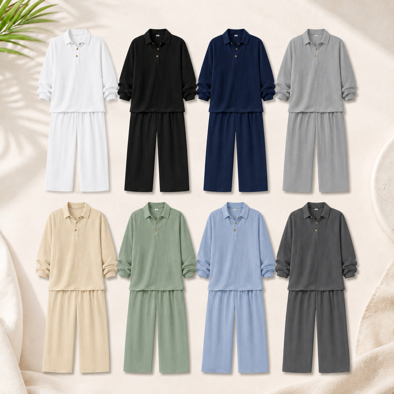 Mens Textured Henley Shirt and Drawstring Pants Pack