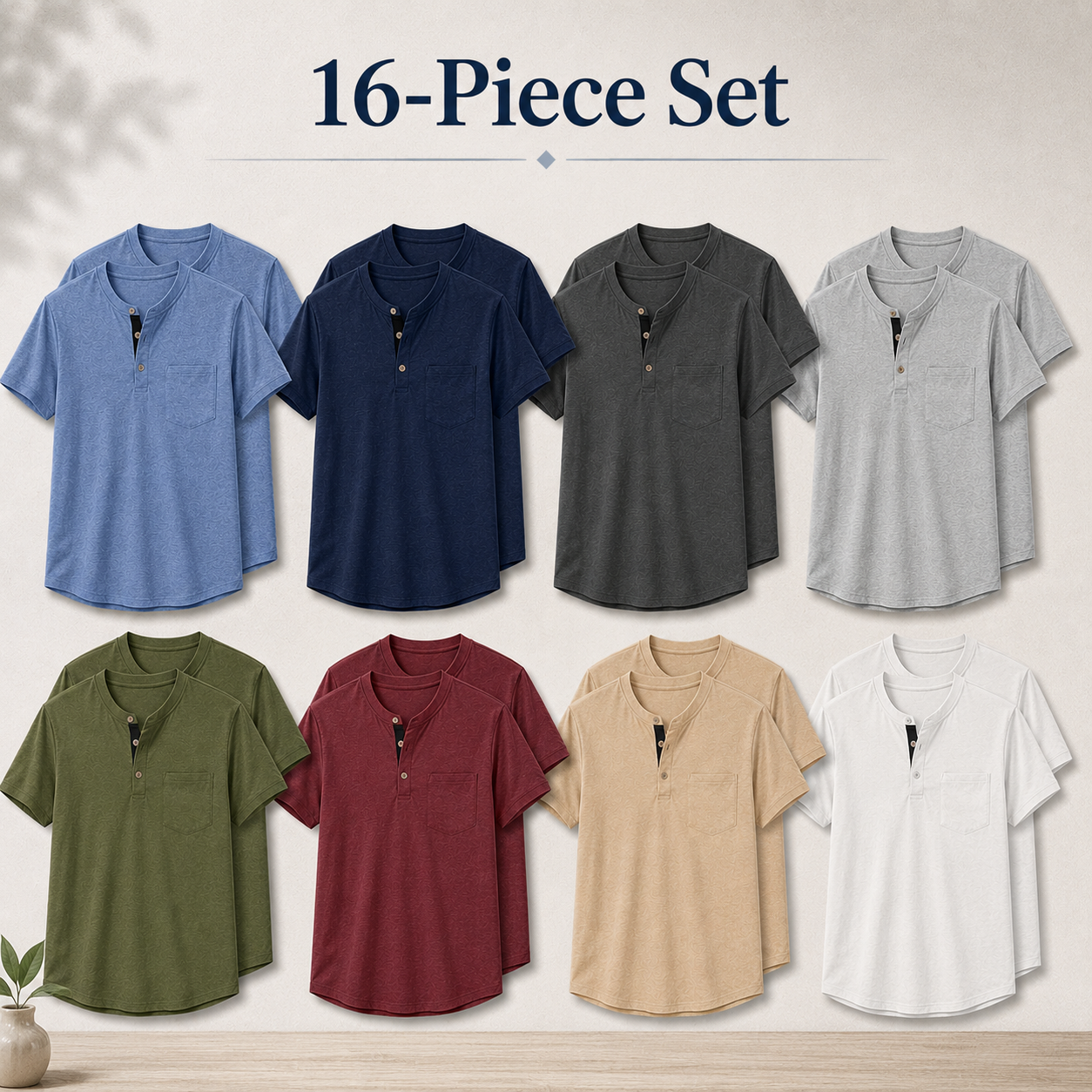 Mixed 16-pack heathered Henley T-shirt set