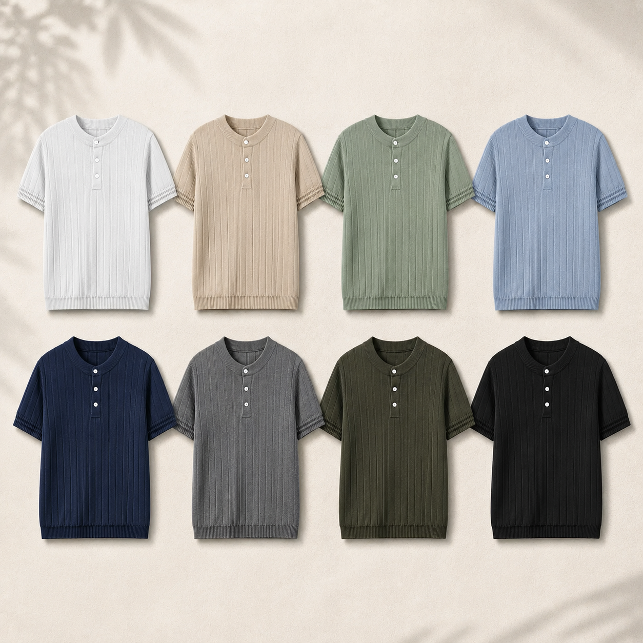 Men's Ribbed Henley Knit Shirt Multipack