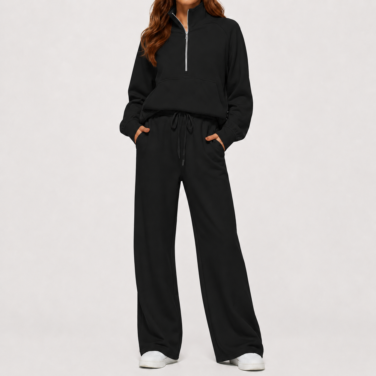 Classic Black half zip lounge set
