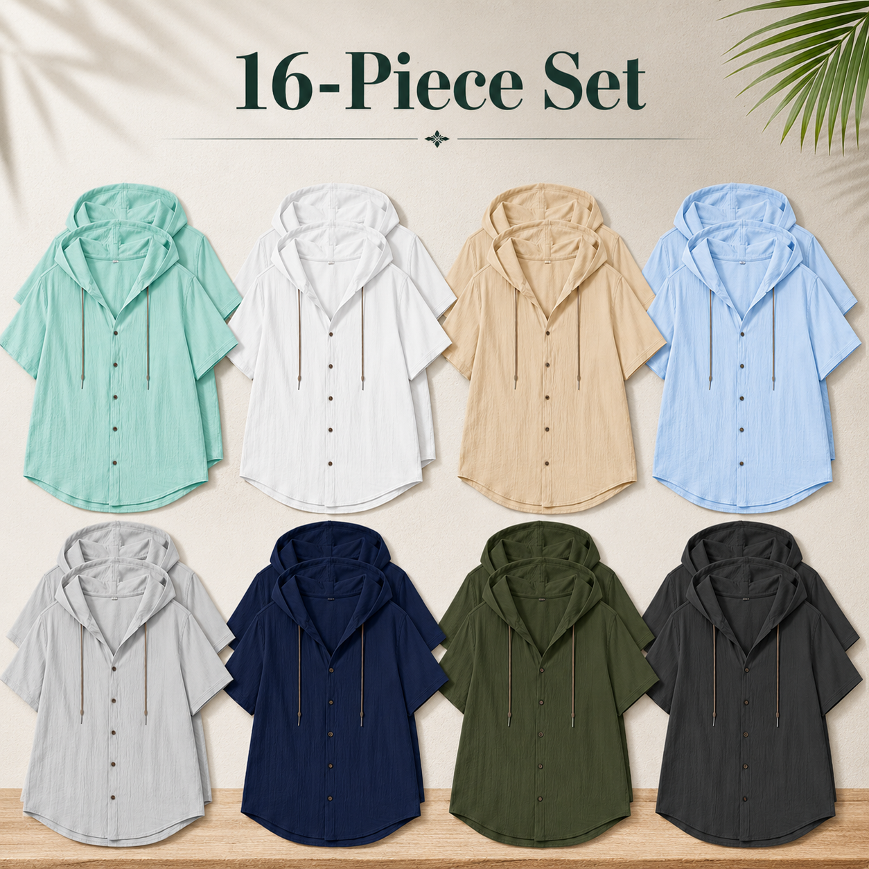 Mixed 16-Pack of textured hooded button-front shirts