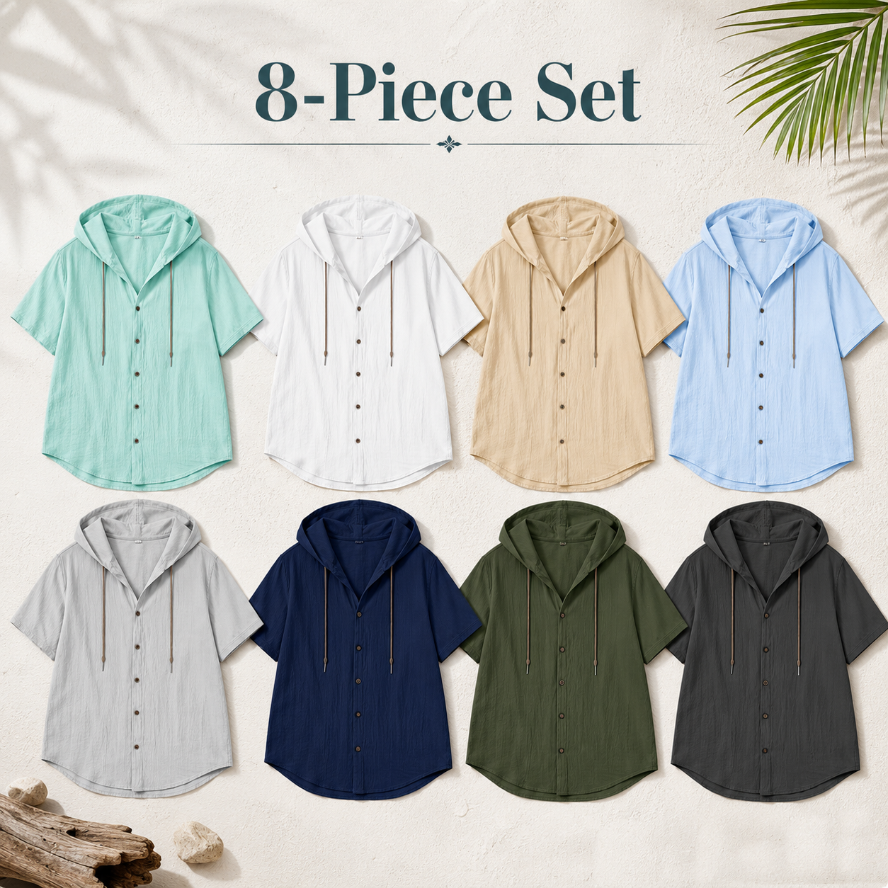 Mixed 8-Pack of textured hooded button-front shirts