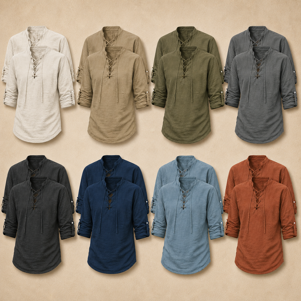 Mens Lace Up Textured Pullover Shirt Bundle