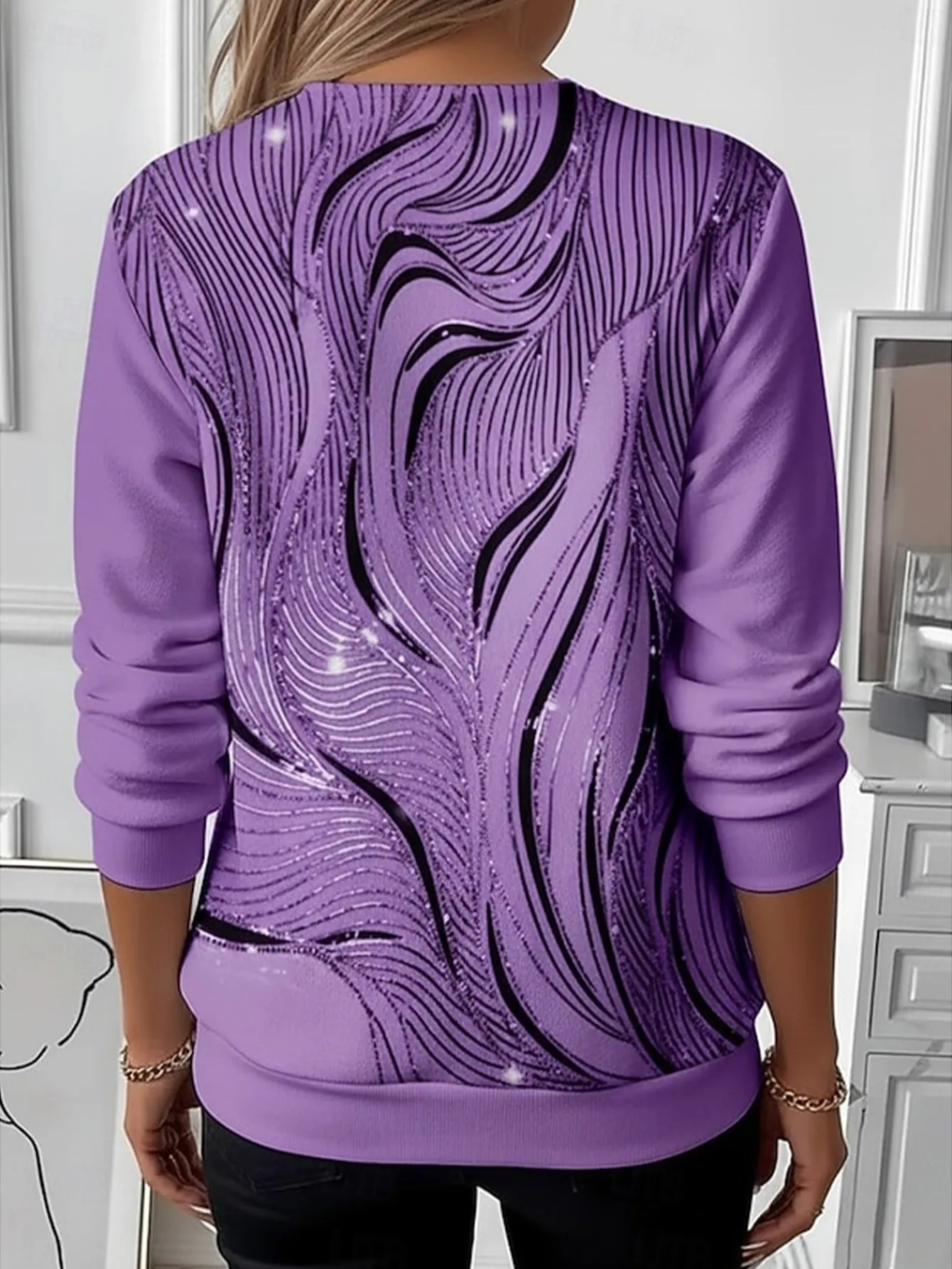 🔥CLEARANCE SALE🔥 ✨Women’s Casual Top Color Block Print Zip V-Neck Long Sleeve Blouse