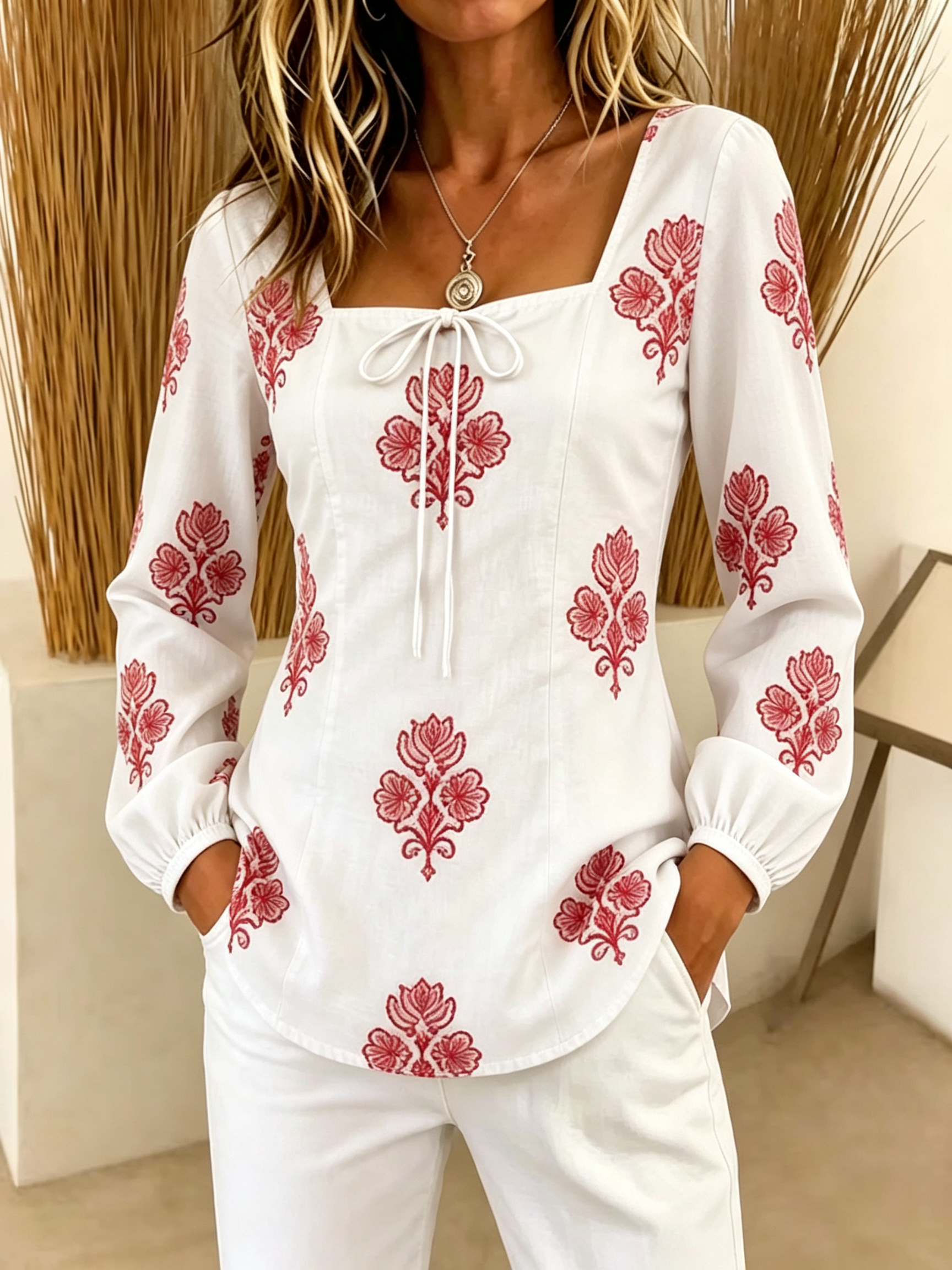 Women Floral Embroidered Square-Neck Blouse
