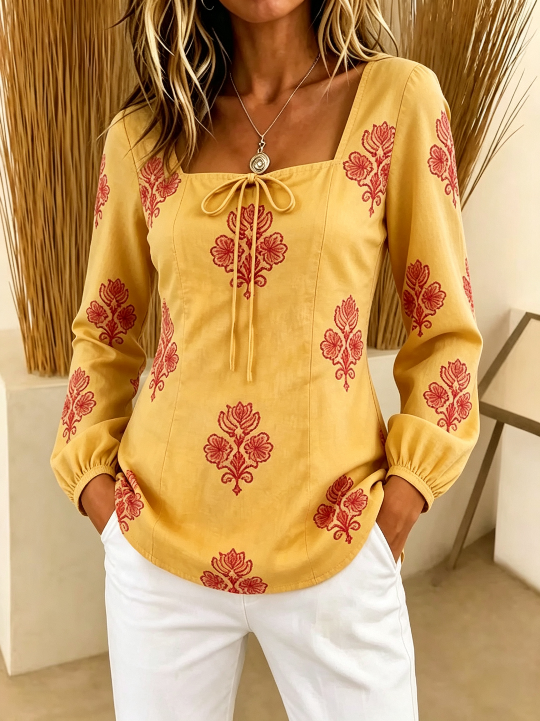 Women Floral Embroidered Square-Neck Blouse