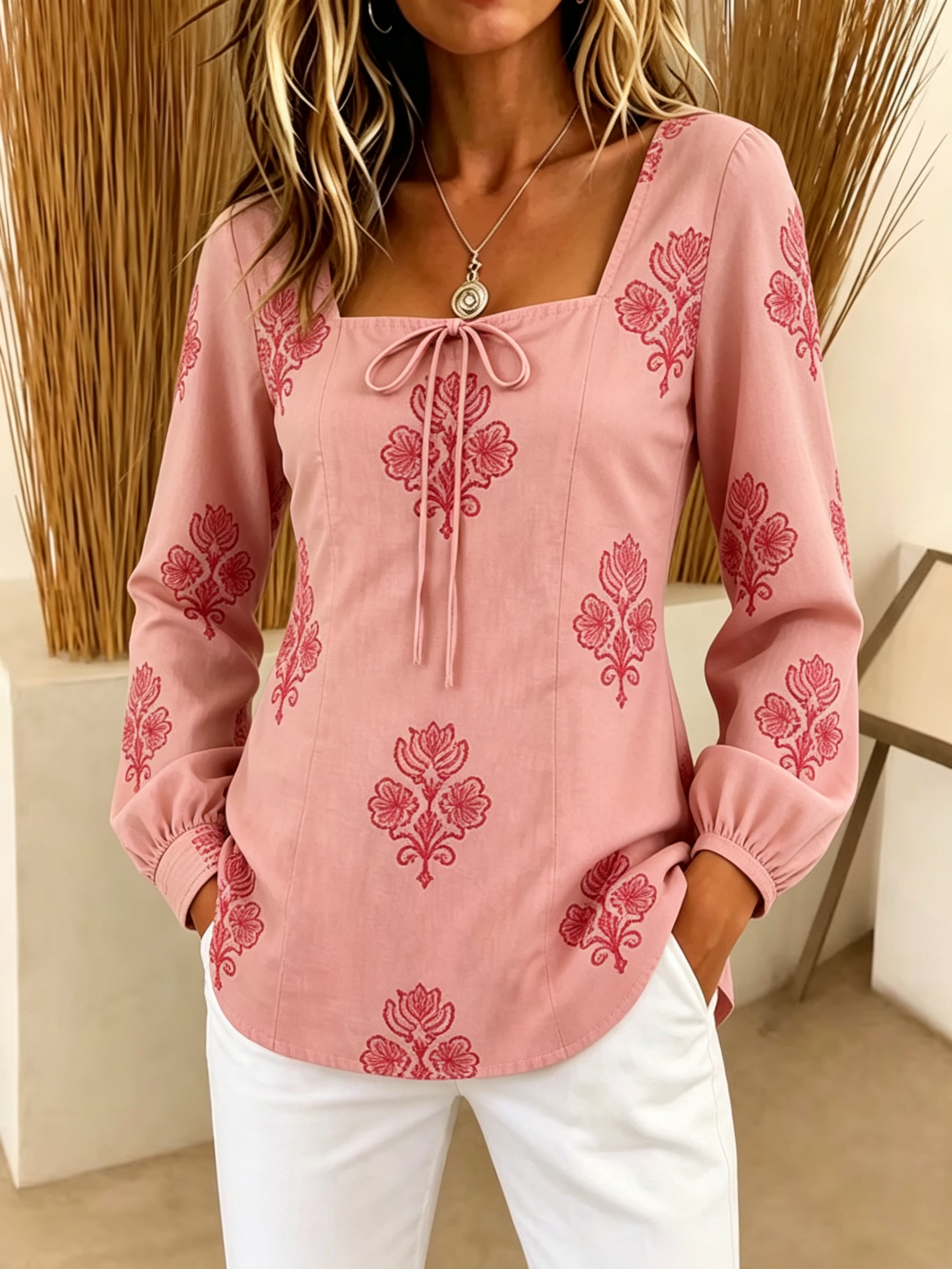 Women Floral Embroidered Square-Neck Blouse