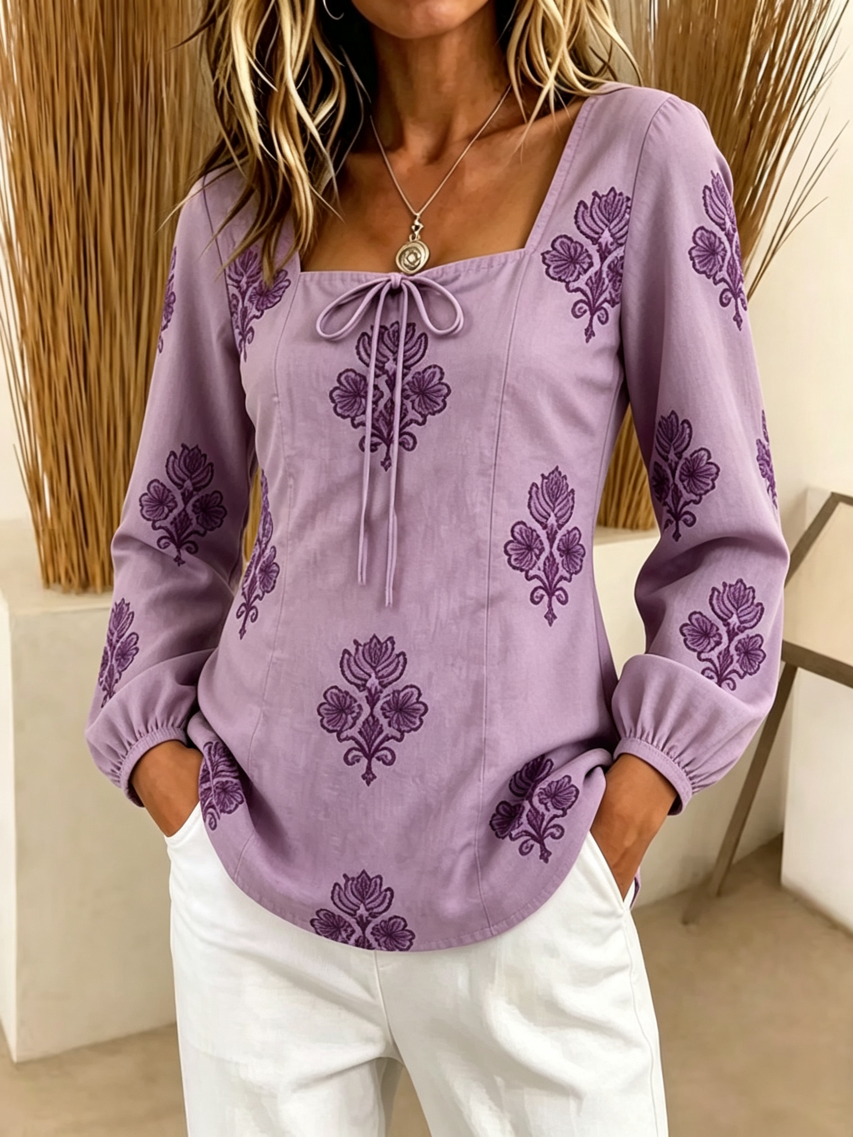 Women Floral Embroidered Square-Neck Blouse