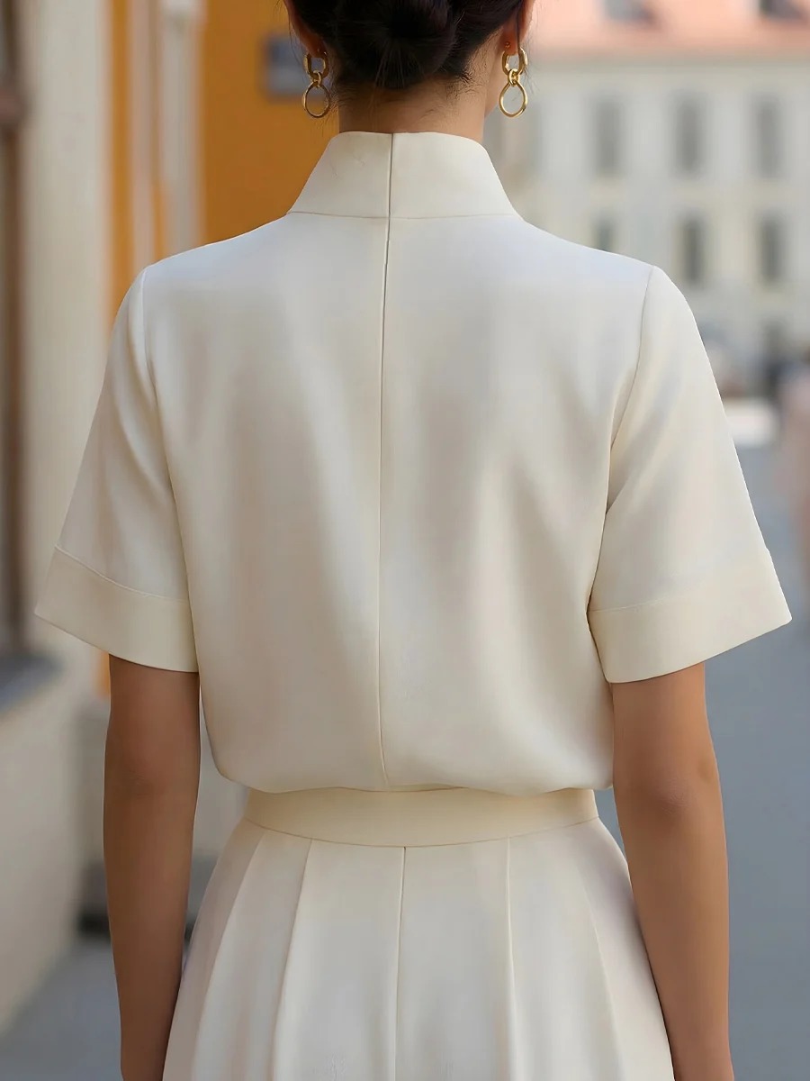 Stand Collar Minimalist Structured Blouse
