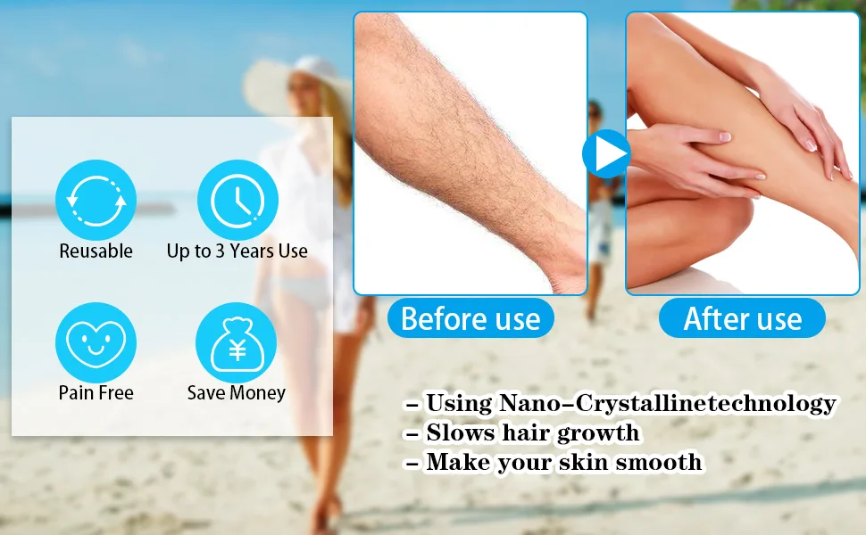 Portable Crystal Hair Eraser Magic Hair Remover, Painless Exfoliation Bleame Hair Removal Tool for Men Women Arms Legs Back, Soft Smooth Silky Skin, Fast & Easy Hair Removal Mild Epilator, Rose Red Bright Purple - ainless Hairo Bleame Crystal Hair Remover for Women &amp; Men Arms Legs Back