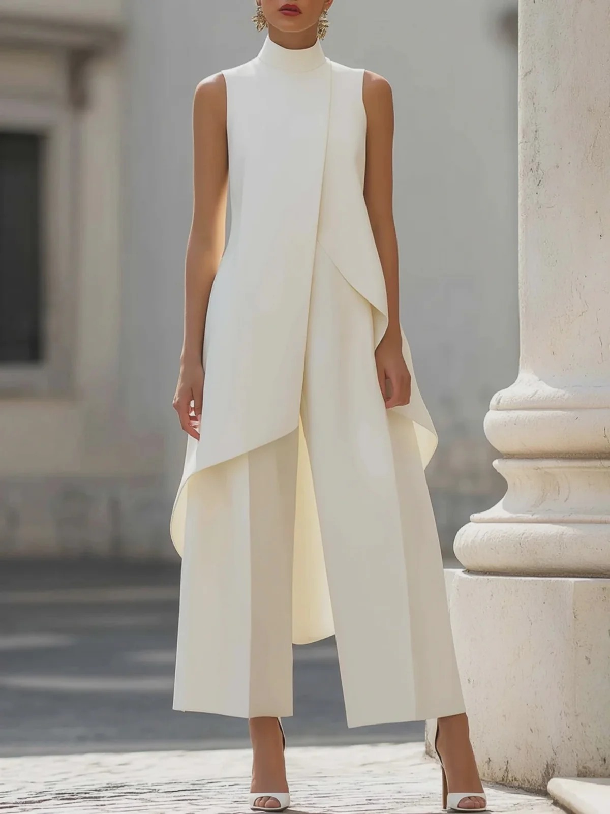 Asymmetric Layered Sleeveless Top & Wide-Leg Pants Set