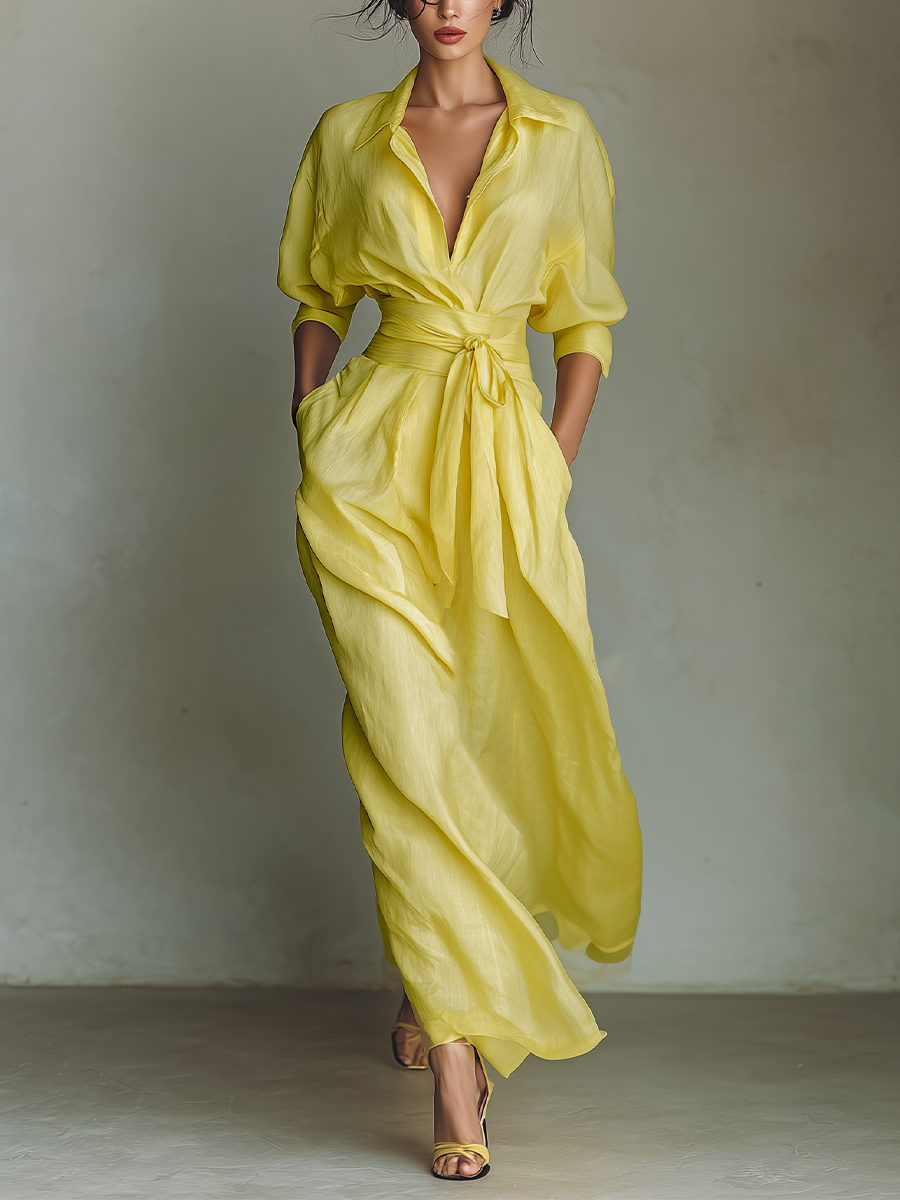 Cotton And Linen Blend Maxi Shirt Dress