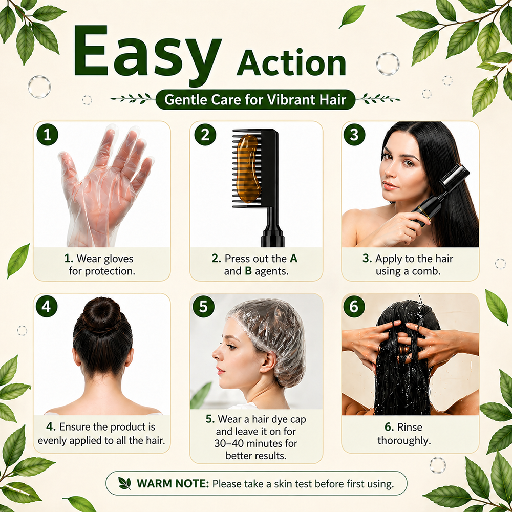 Herbal Hair Dye Comb | Natural Plant-Based Formula | Easy Hair Coloring at Home | Mess-Free, Even Coverage | Soft, Shiny Results | 200 ml