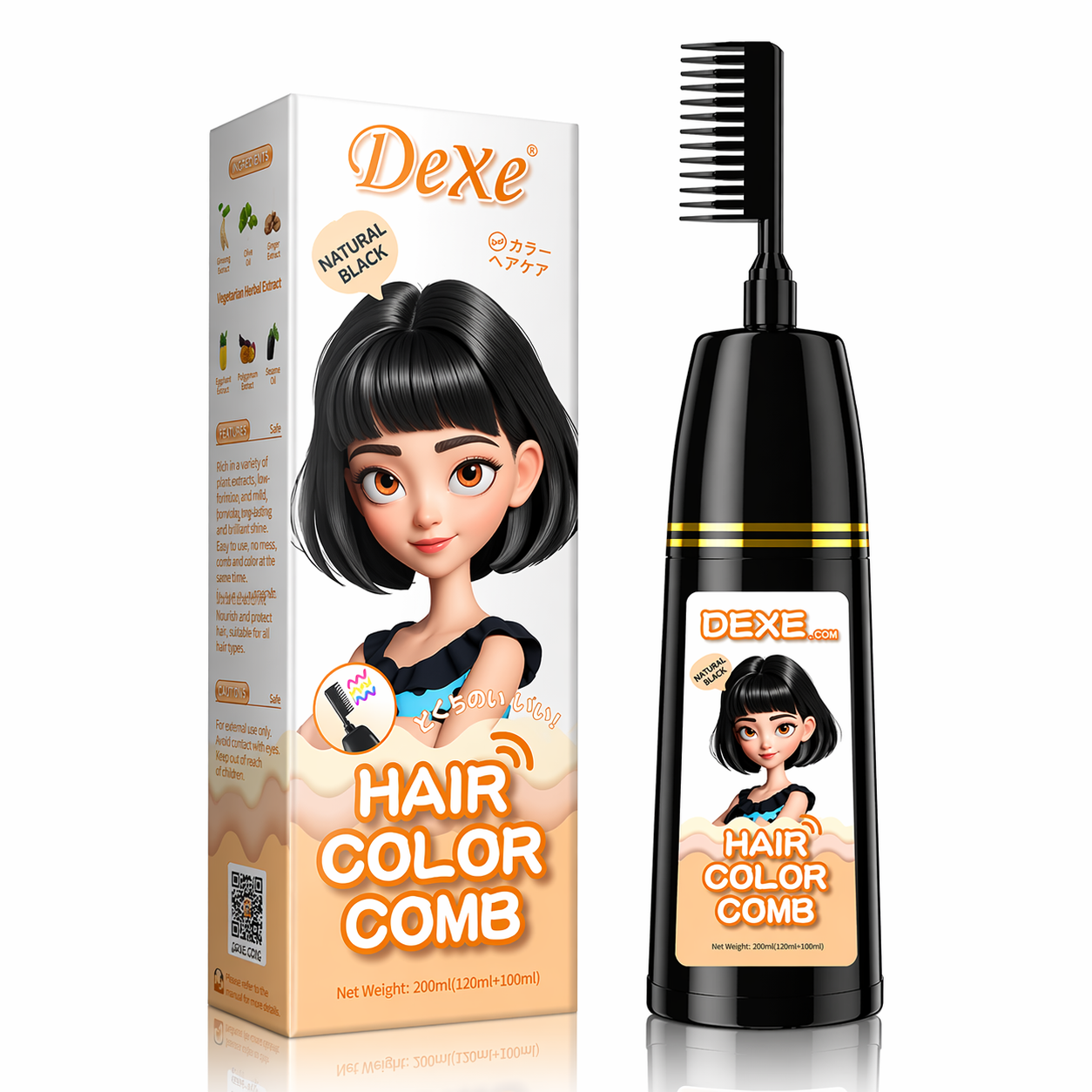 Herbal Hair Dye Comb | Natural Plant-Based Formula | Easy Hair Coloring at Home | Mess-Free, Even Coverage | Soft, Shiny Results | 200 ml