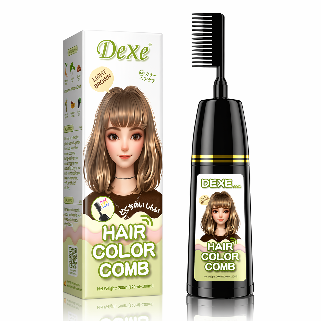 Herbal Hair Dye Comb | Natural Plant-Based Formula | Easy Hair Coloring at Home | Mess-Free, Even Coverage | Soft, Shiny Results | 200 ml