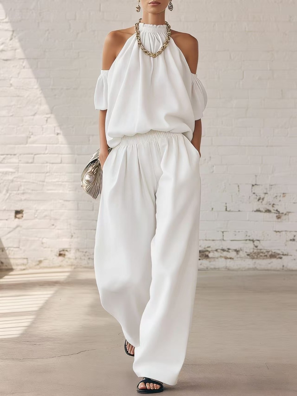 Lavender Cold-Shoulder Halter Two-Piece Set