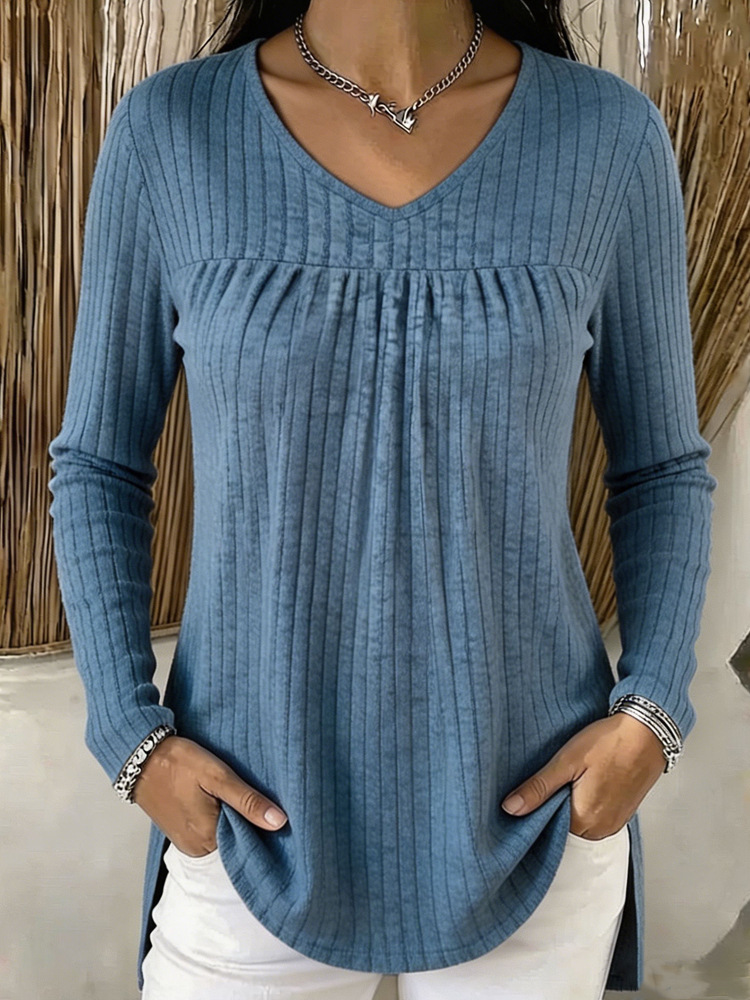 Women’s Ribbed V-Neck Long Sleeve Top