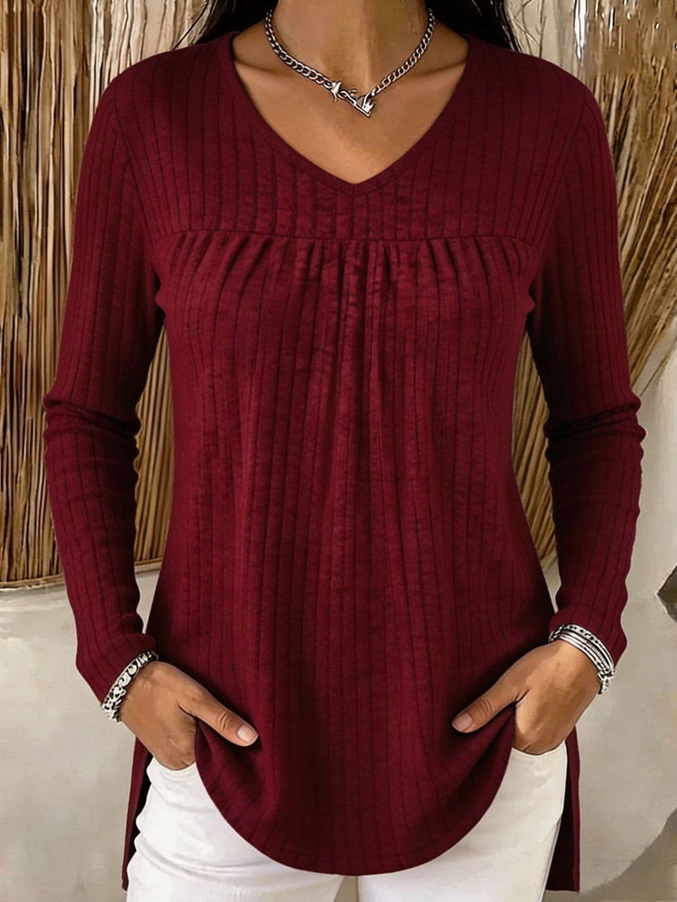 Women’s Ribbed V-Neck Long Sleeve Top